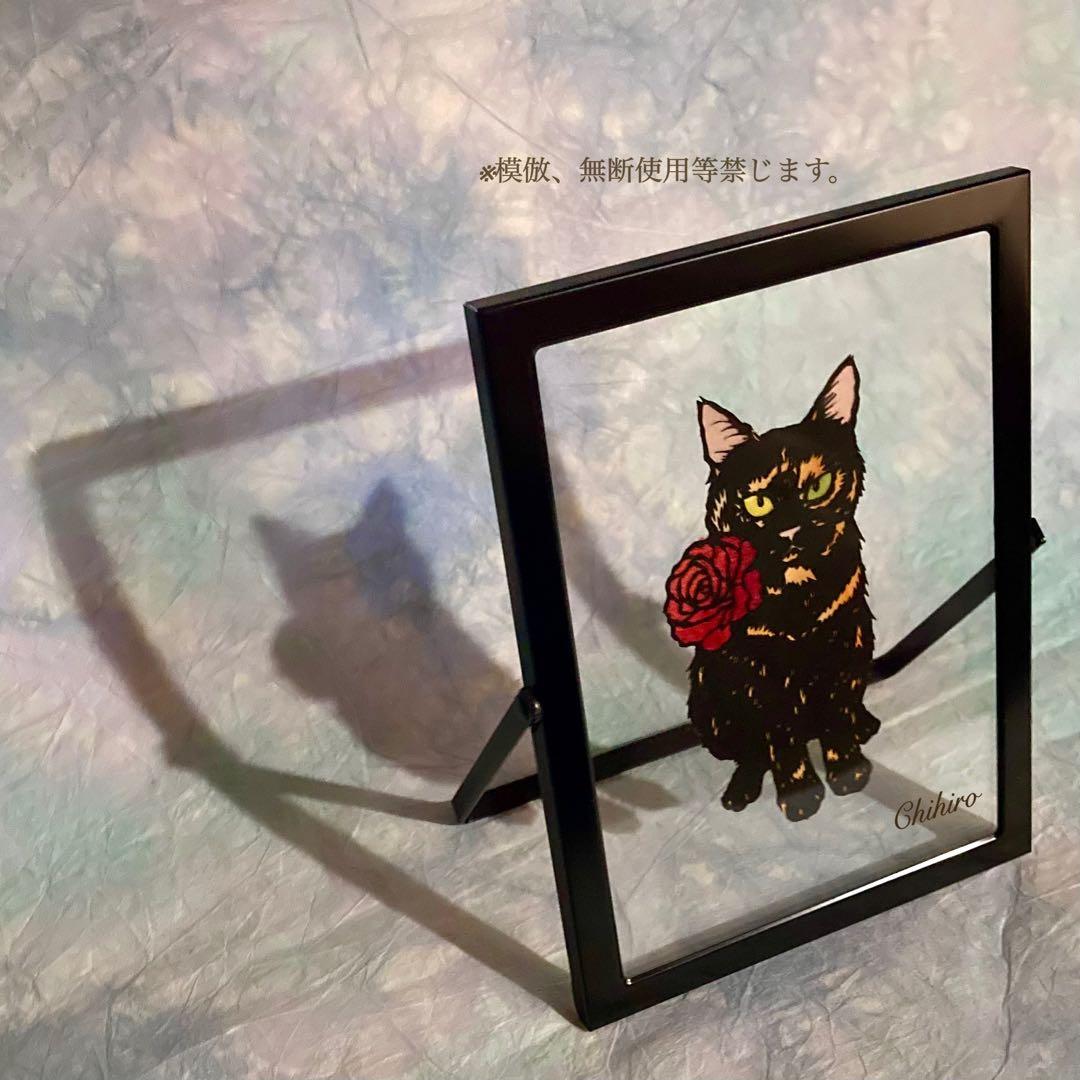 絵画 切り絵 猫の絵 猫雑貨 黒猫 さび猫 ねこずき 黒ニャンコ cat art