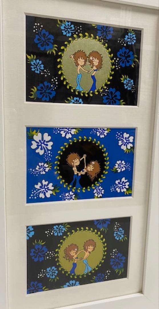 双子画家　岡本優　岡本修　油彩画　三連画　直筆サイン入り　25コ319