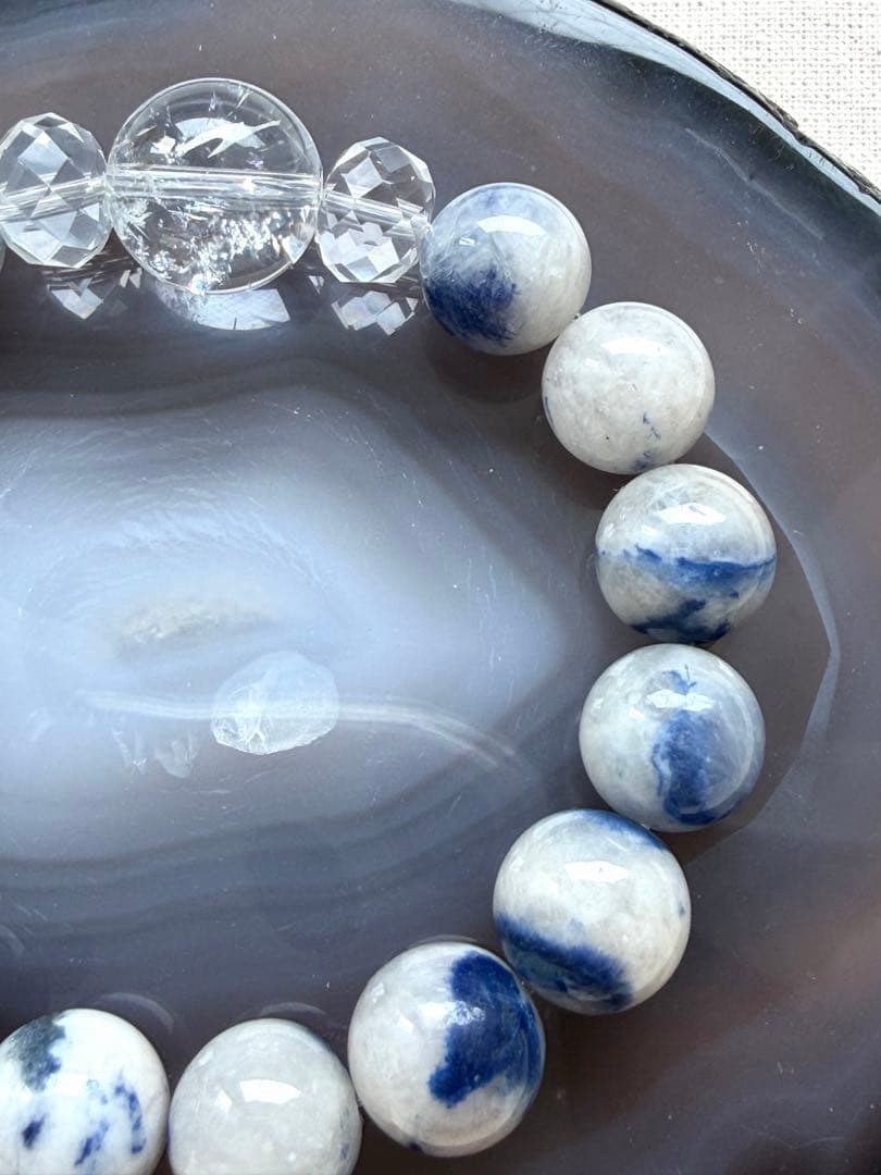 デュモルチェライトインクォーツ×アイリス水晶 ブレスレット 16cm