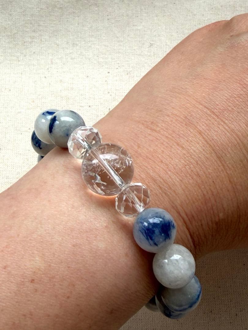 デュモルチェライトインクォーツ×アイリス水晶 ブレスレット 16cm