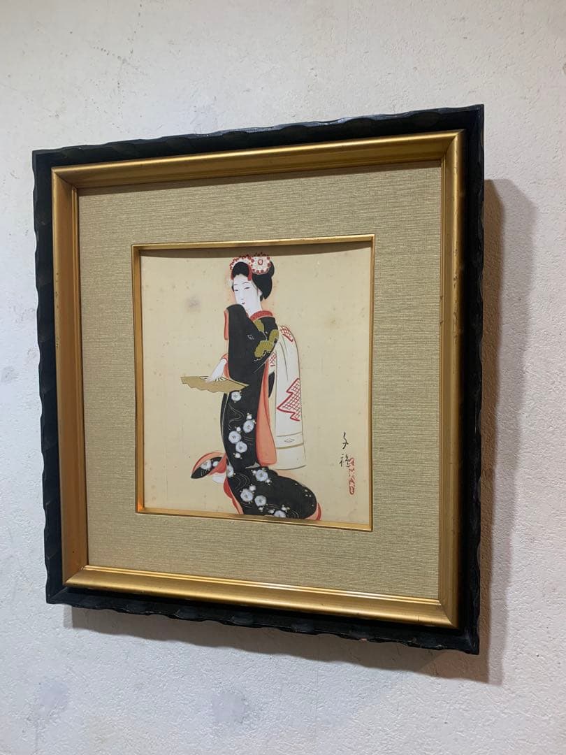 絵画額装　日本画　肉筆画　真作　木谷千種『美人画』女流画家