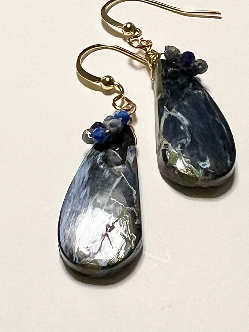 ブルー　ピーターサイト　サファイア　ラピスラズリ　14kgf ピアス