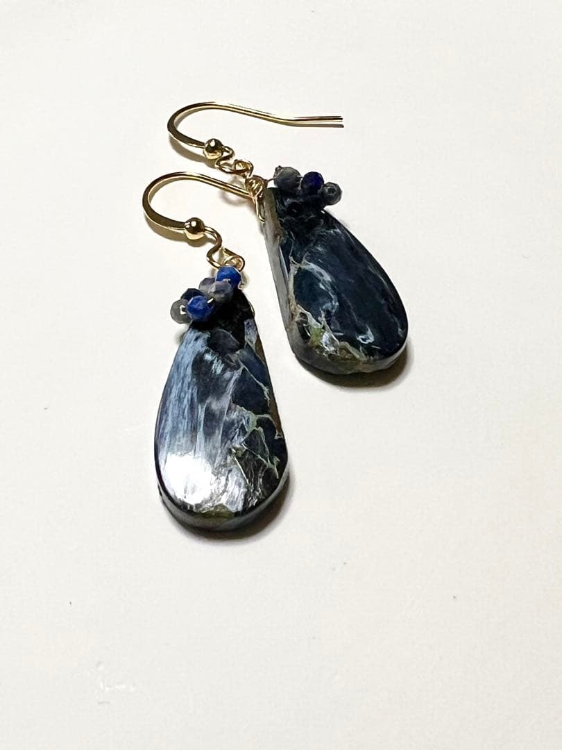 ブルー　ピーターサイト　サファイア　ラピスラズリ　14kgf ピアス