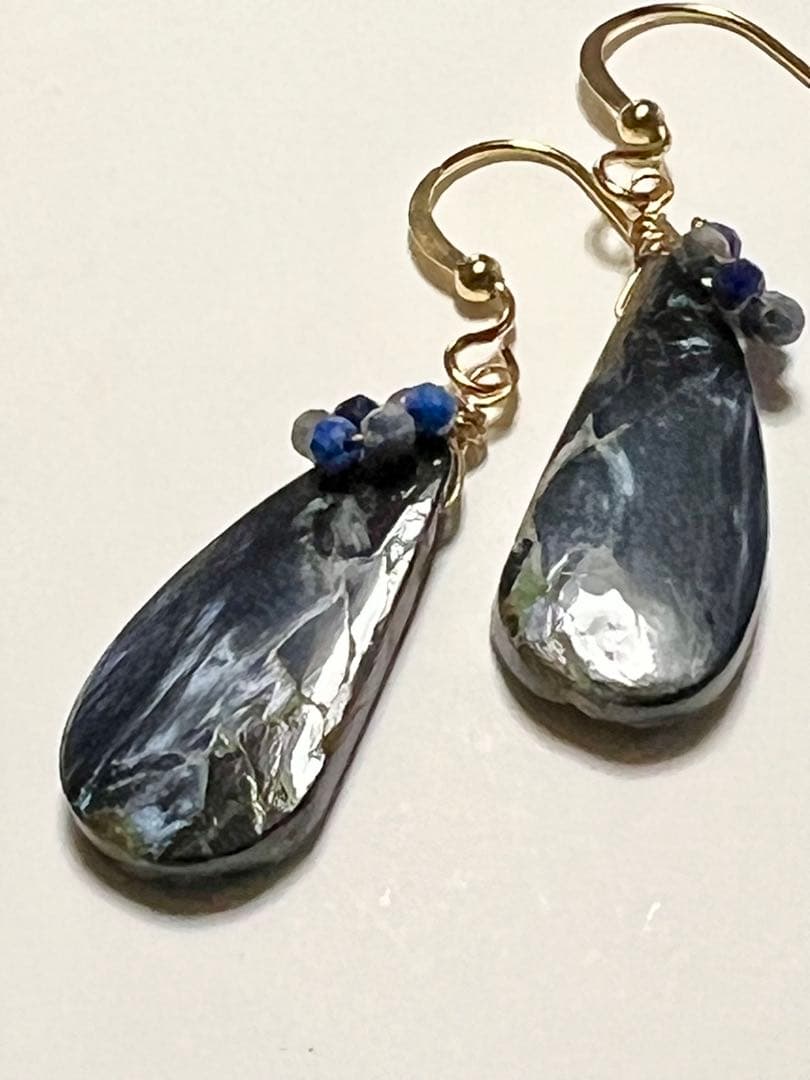 ブルー　ピーターサイト　サファイア　ラピスラズリ　14kgf ピアス