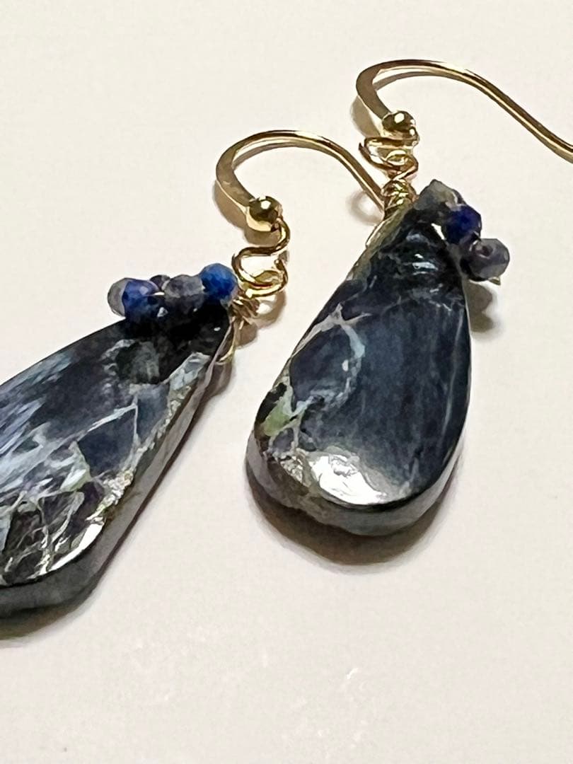 ブルー　ピーターサイト　サファイア　ラピスラズリ　14kgf ピアス