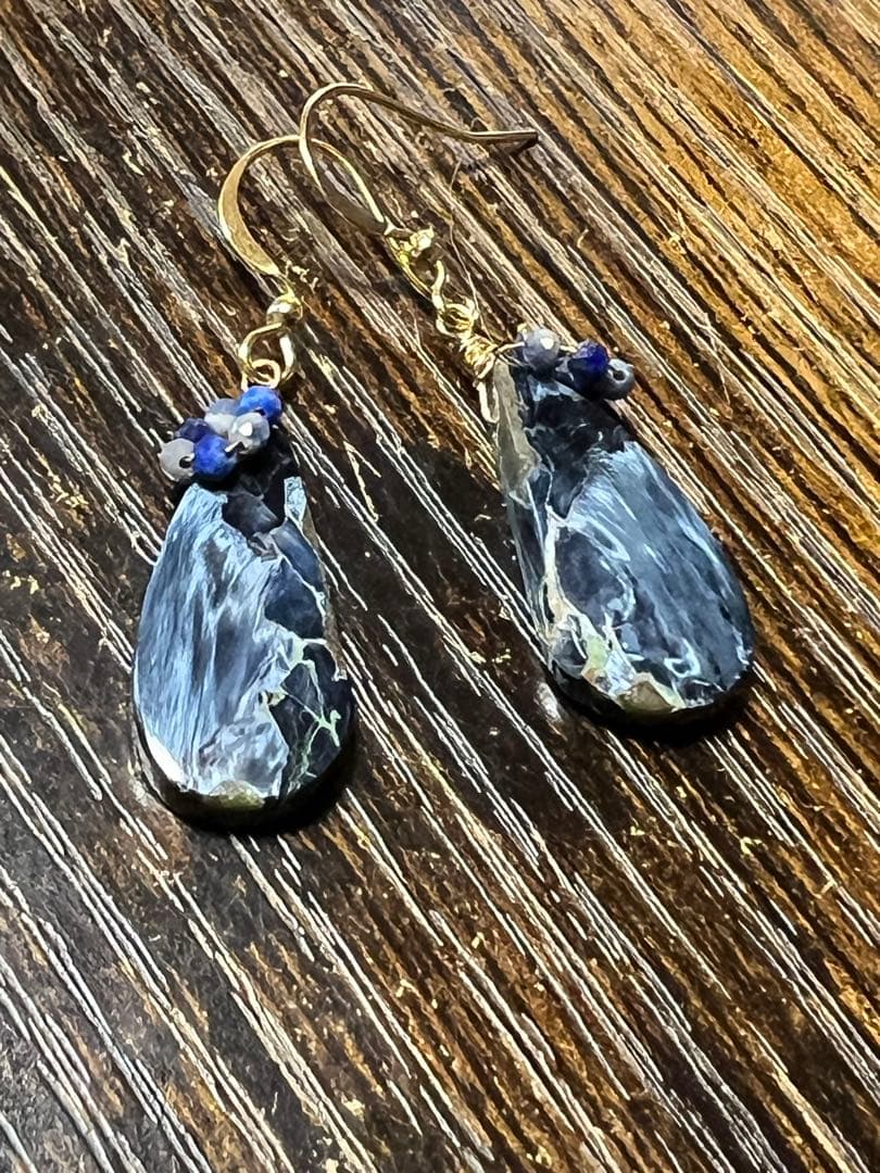 ブルー　ピーターサイト　サファイア　ラピスラズリ　14kgf ピアス