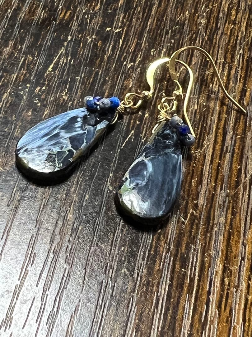 ブルー　ピーターサイト　サファイア　ラピスラズリ　14kgf ピアス