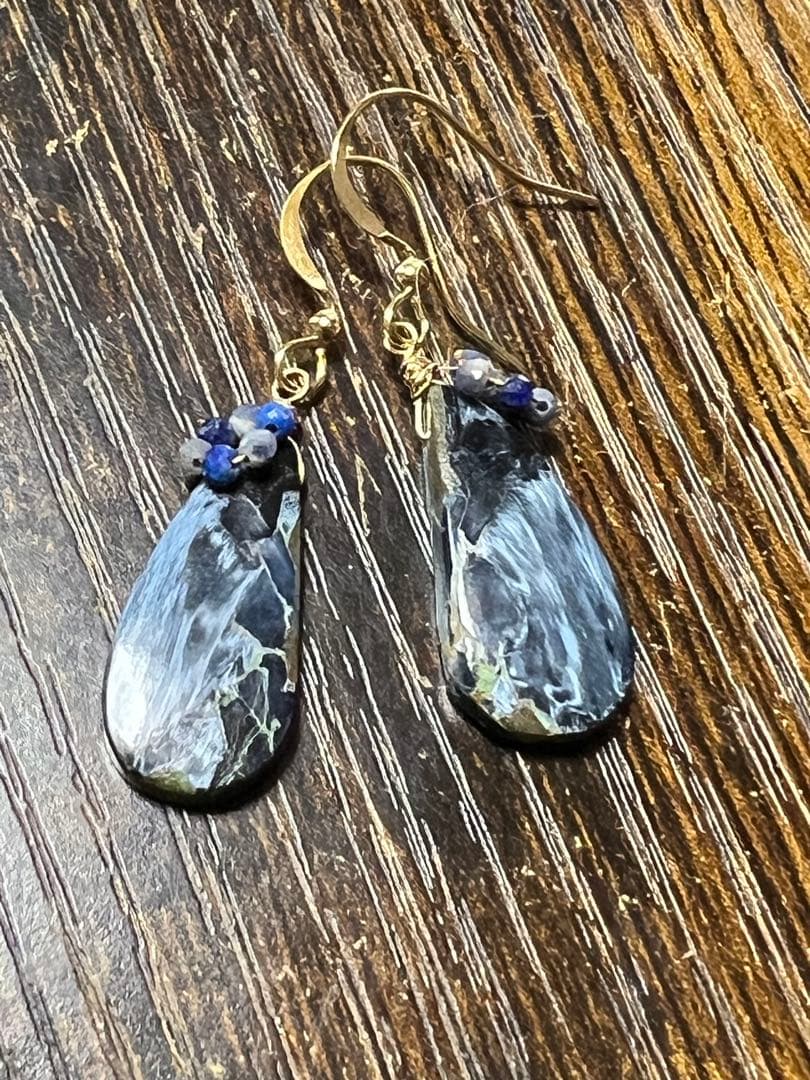 ブルー　ピーターサイト　サファイア　ラピスラズリ　14kgf ピアス