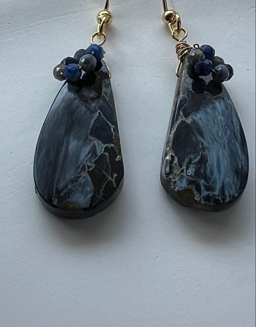 ブルー　ピーターサイト　サファイア　ラピスラズリ　14kgf ピアス