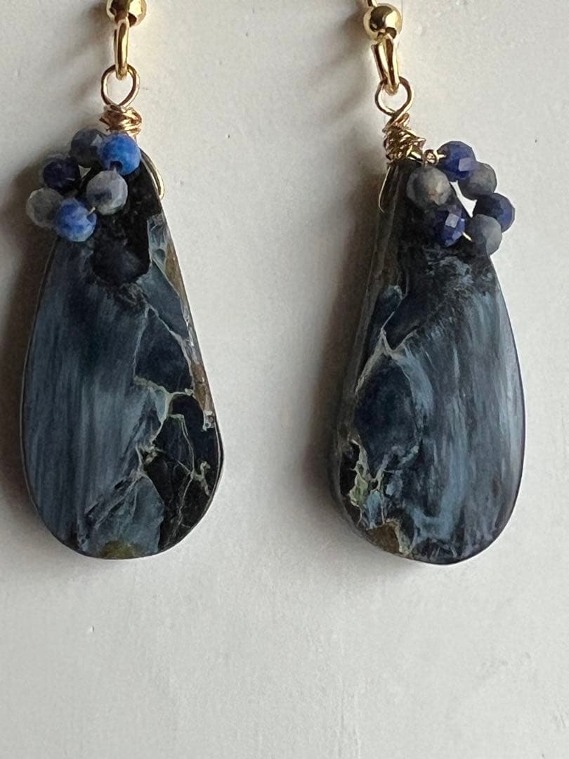 ブルー　ピーターサイト　サファイア　ラピスラズリ　14kgf ピアス