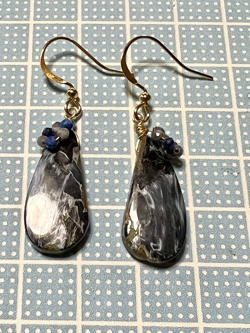 ブルー　ピーターサイト　サファイア　ラピスラズリ　14kgf ピアス