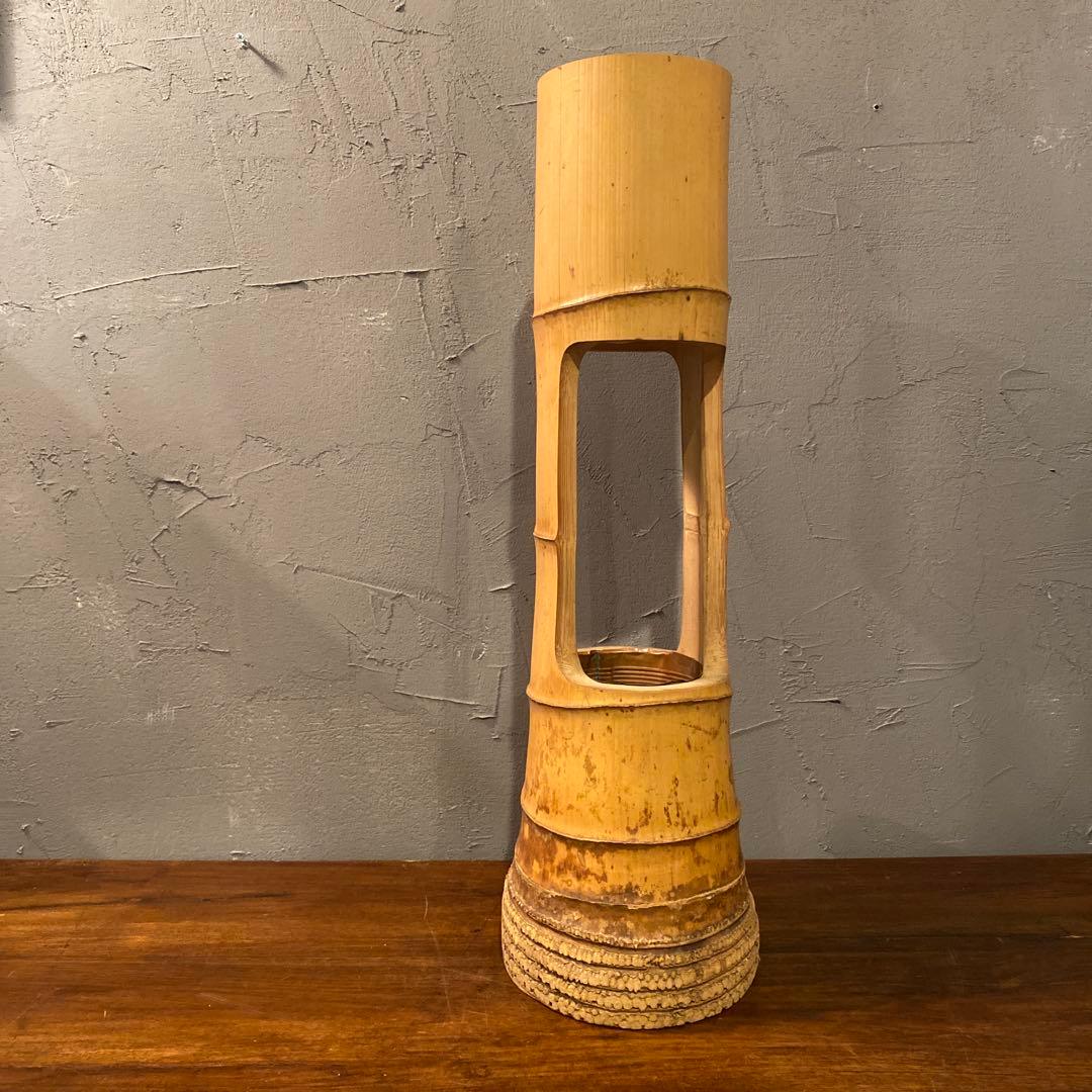 昭和レトロ 骨董品 時代物華道具 竹二重切り 花入れ 花器 根付 銅製