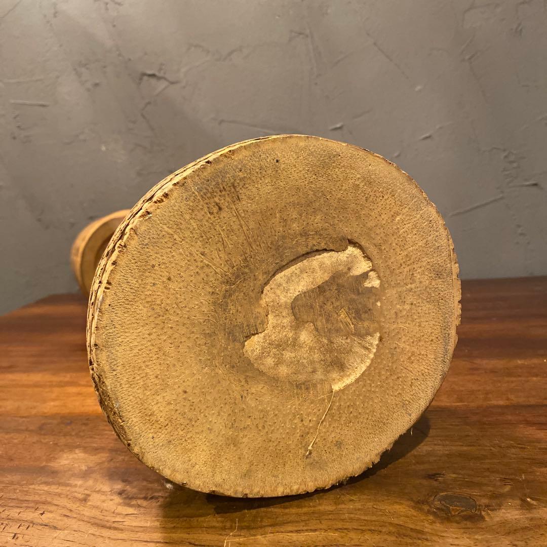 昭和レトロ 骨董品 時代物華道具 竹二重切り 花入れ 花器 根付 銅製