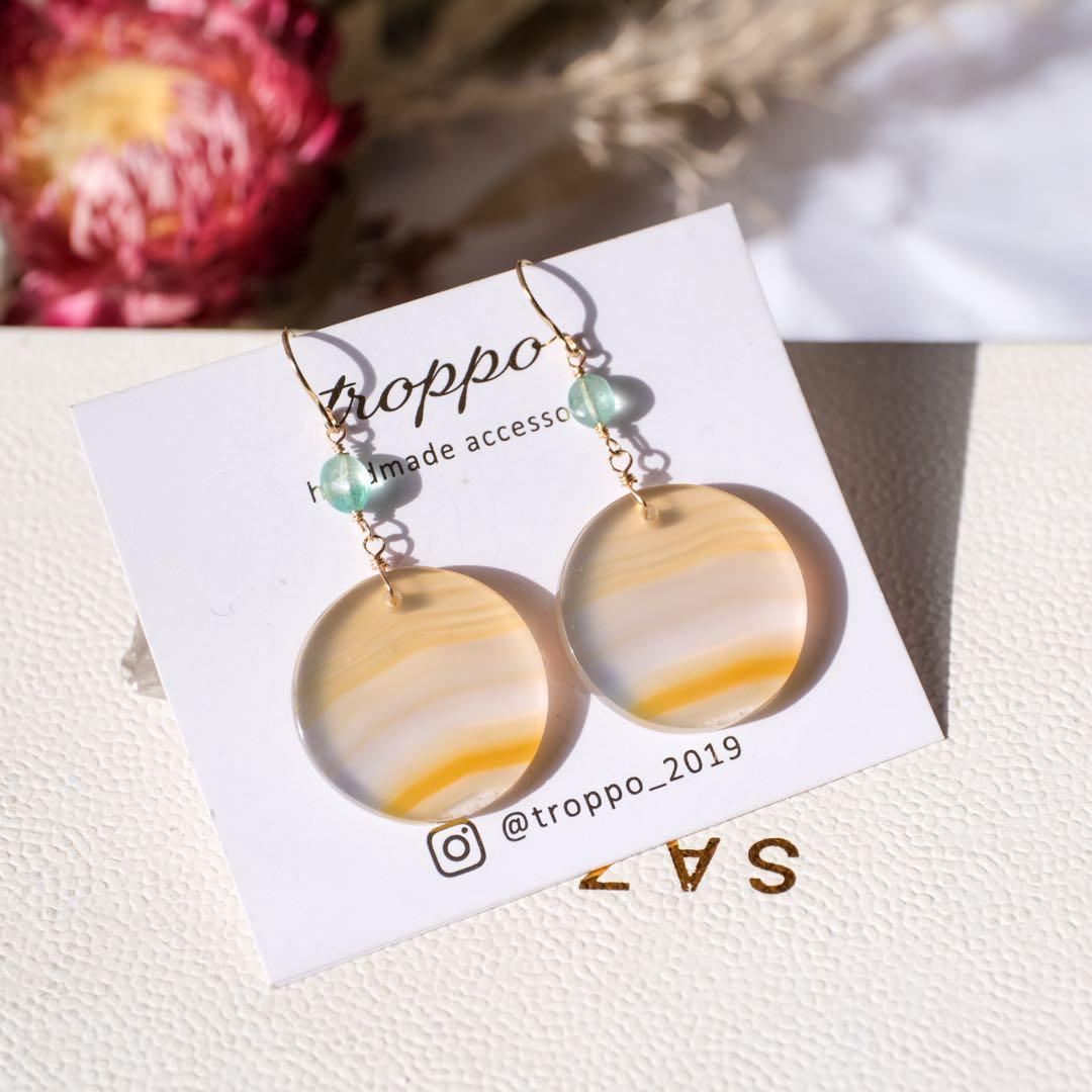 おともさん ♦︎14kgfアイリスアゲートラウンドピアス