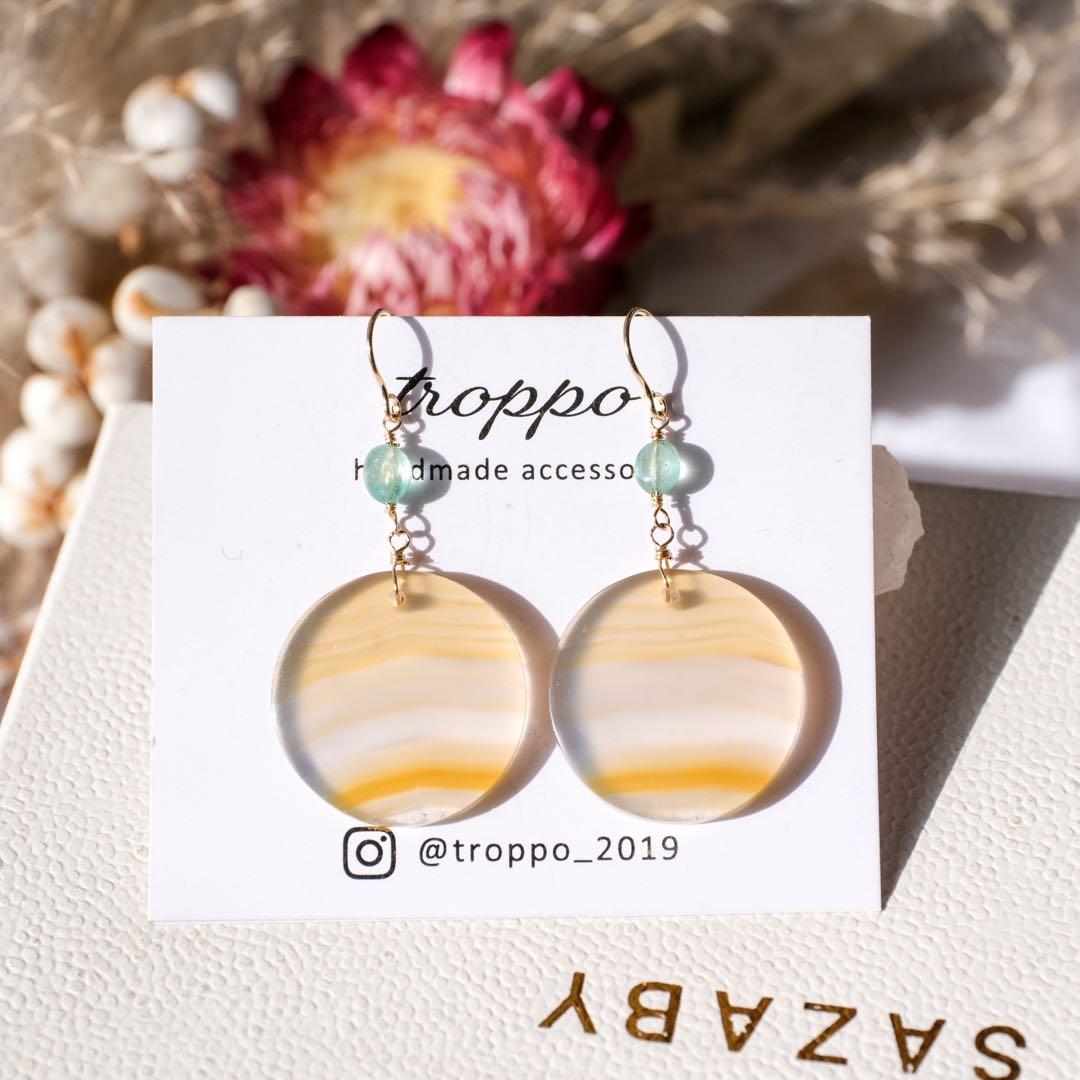 おともさん ♦︎14kgfアイリスアゲートラウンドピアス