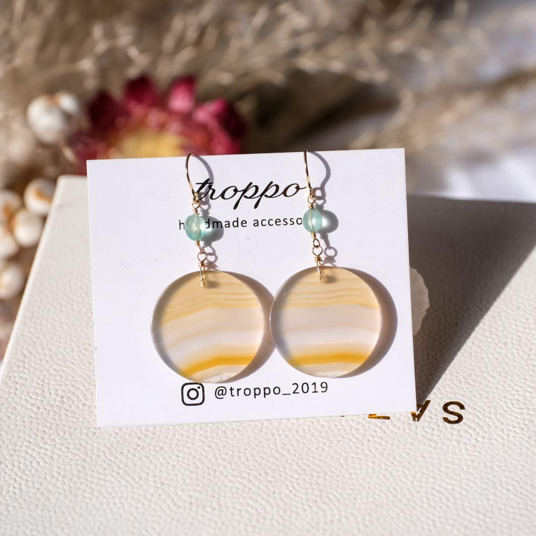 おともさん ♦︎14kgfアイリスアゲートラウンドピアス