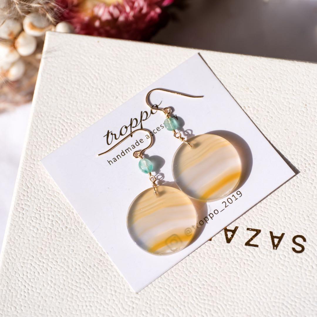 おともさん ♦︎14kgfアイリスアゲートラウンドピアス