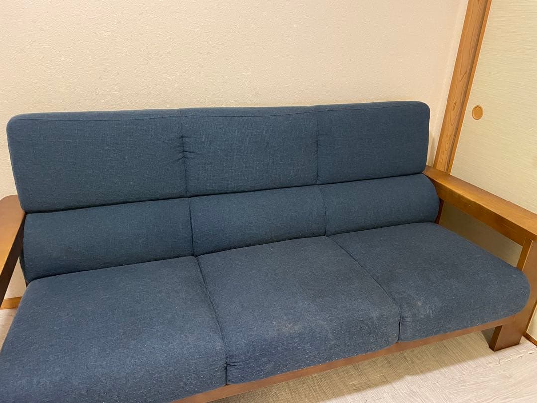 ノーチェ　ダークブルー 木製フレーム 3人掛けソファ