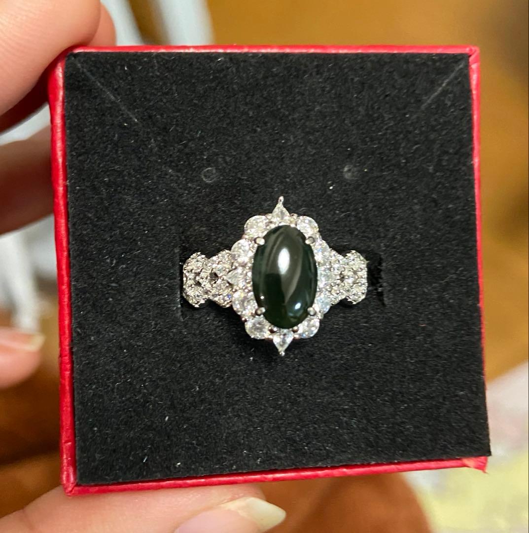 ミャンマー産墨翠系ヒスイリング9.8mm バロック S925 CZ