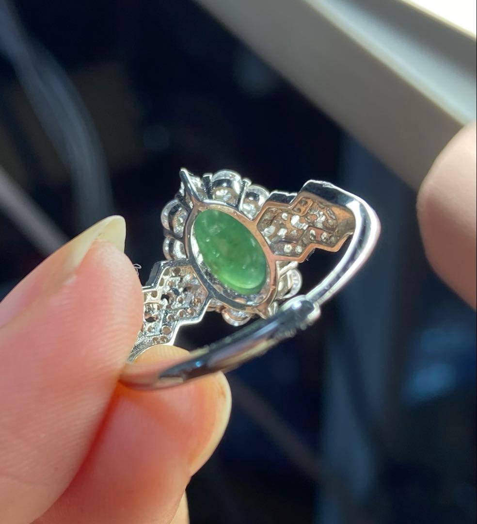 ミャンマー産墨翠系ヒスイリング9.8mm バロック S925 CZ