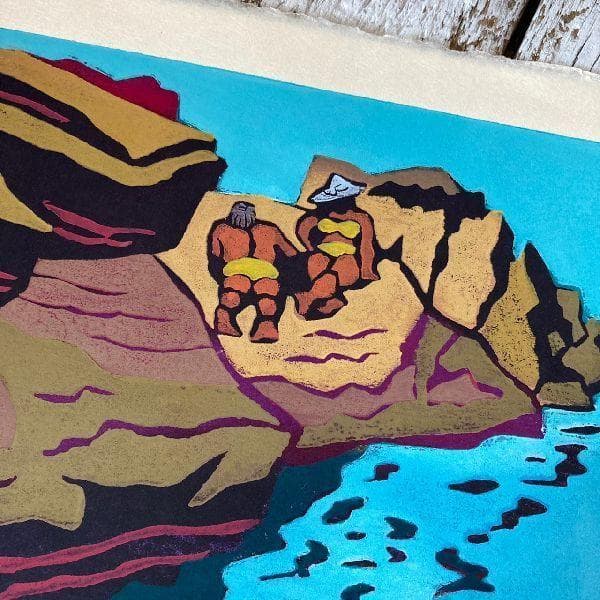 うえのたかし作*直筆サイン入り 木版画*夏の午後*AP*美術*芸術*風景画*絵画