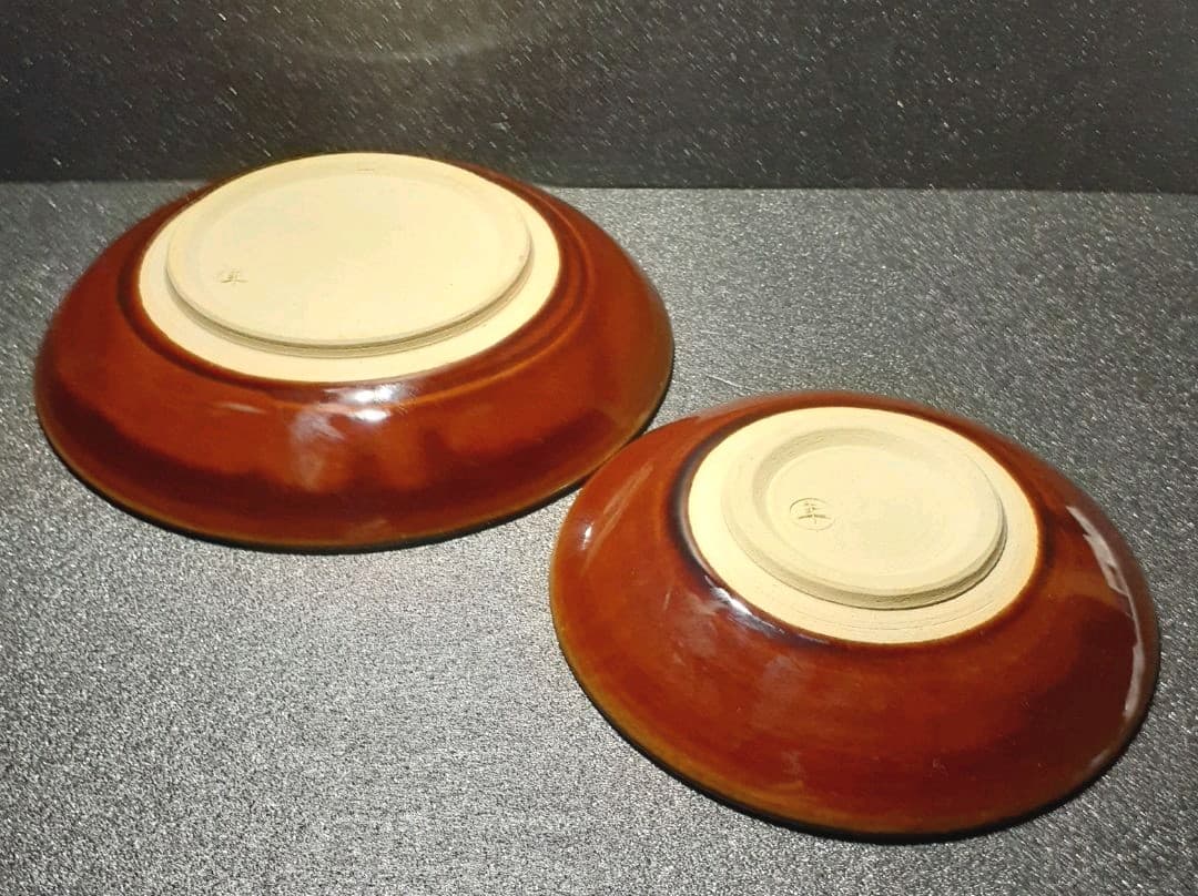 大樋焼　十一代大樋長左衛門　大樋年雄銘　飴釉　菓子皿　大小2客　共箱　茶道具