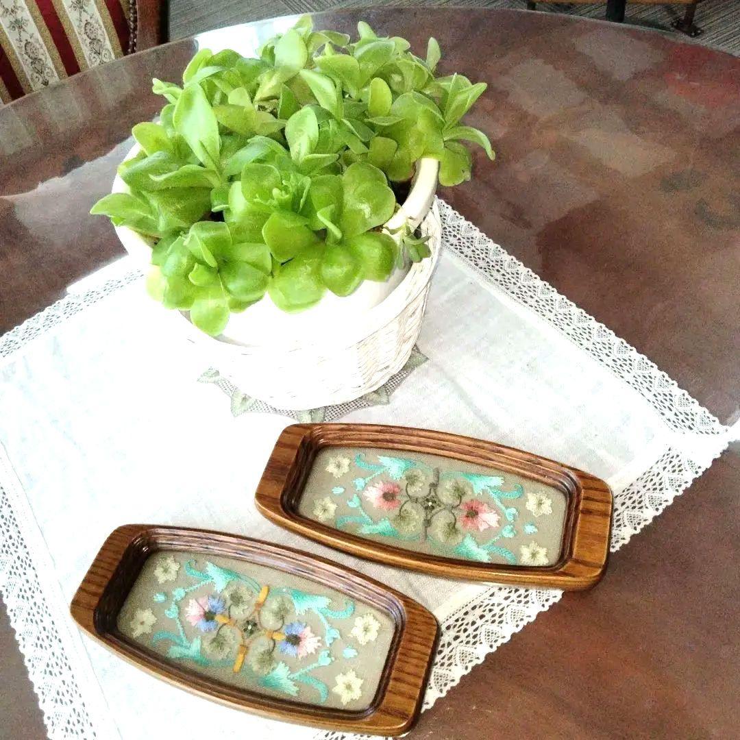 【希少】刺繍 お絞り受け 小物トレイ　2点セット