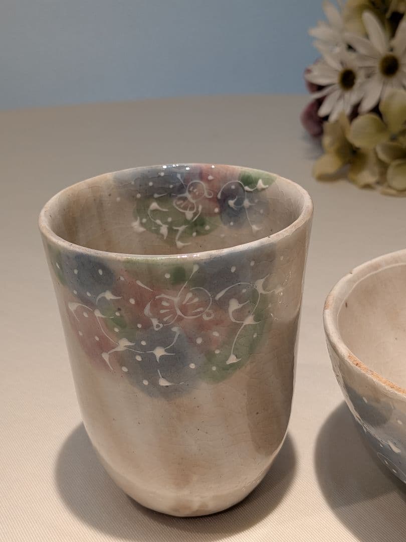 工房ゆずりは　瀬戸焼　ボウル　タンブラー　セット　蝶々　手描き