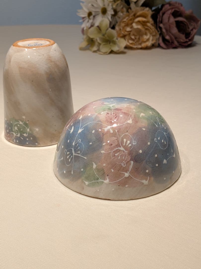 工房ゆずりは　瀬戸焼　ボウル　タンブラー　セット　蝶々　手描き