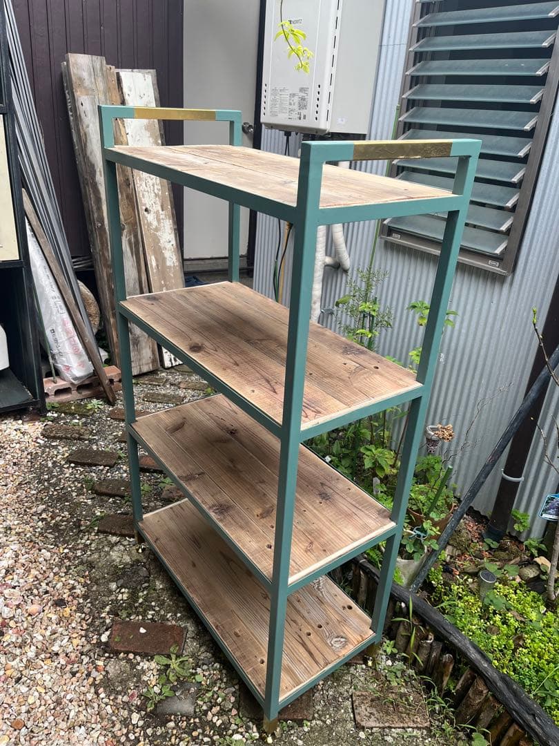 木製棚 4段 グリーンフレーム