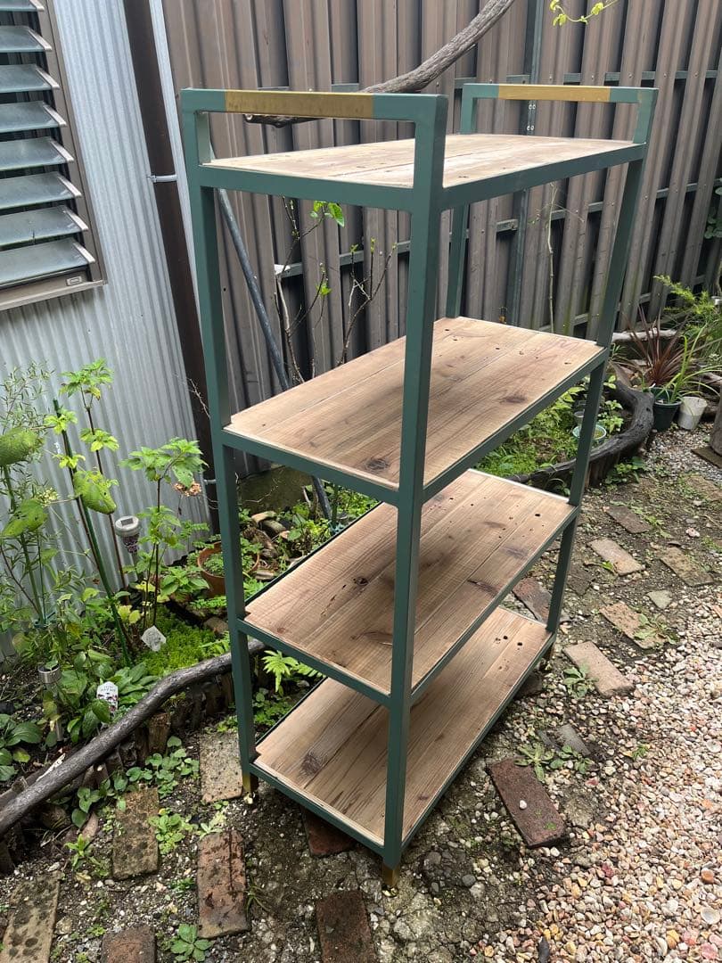 木製棚 4段 グリーンフレーム