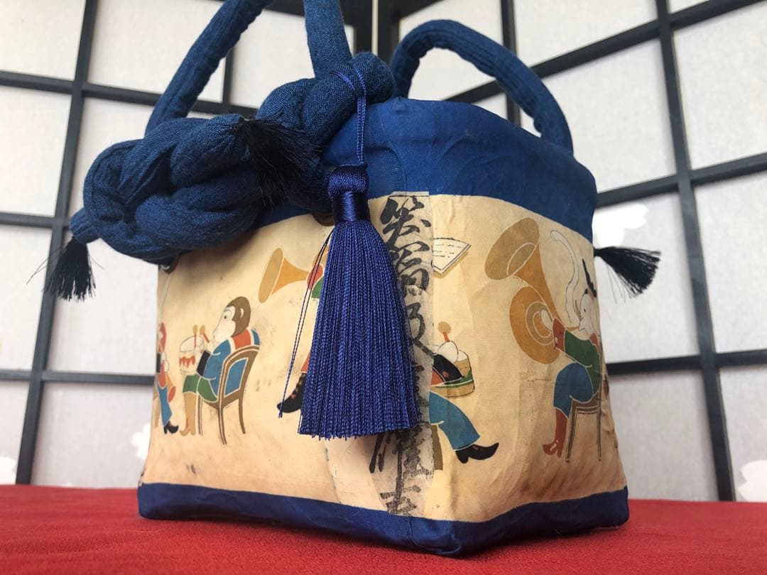 一閑張り　一閑張りバック　ヴィンテージ　レトロ 正絹古布　みんなの音楽会