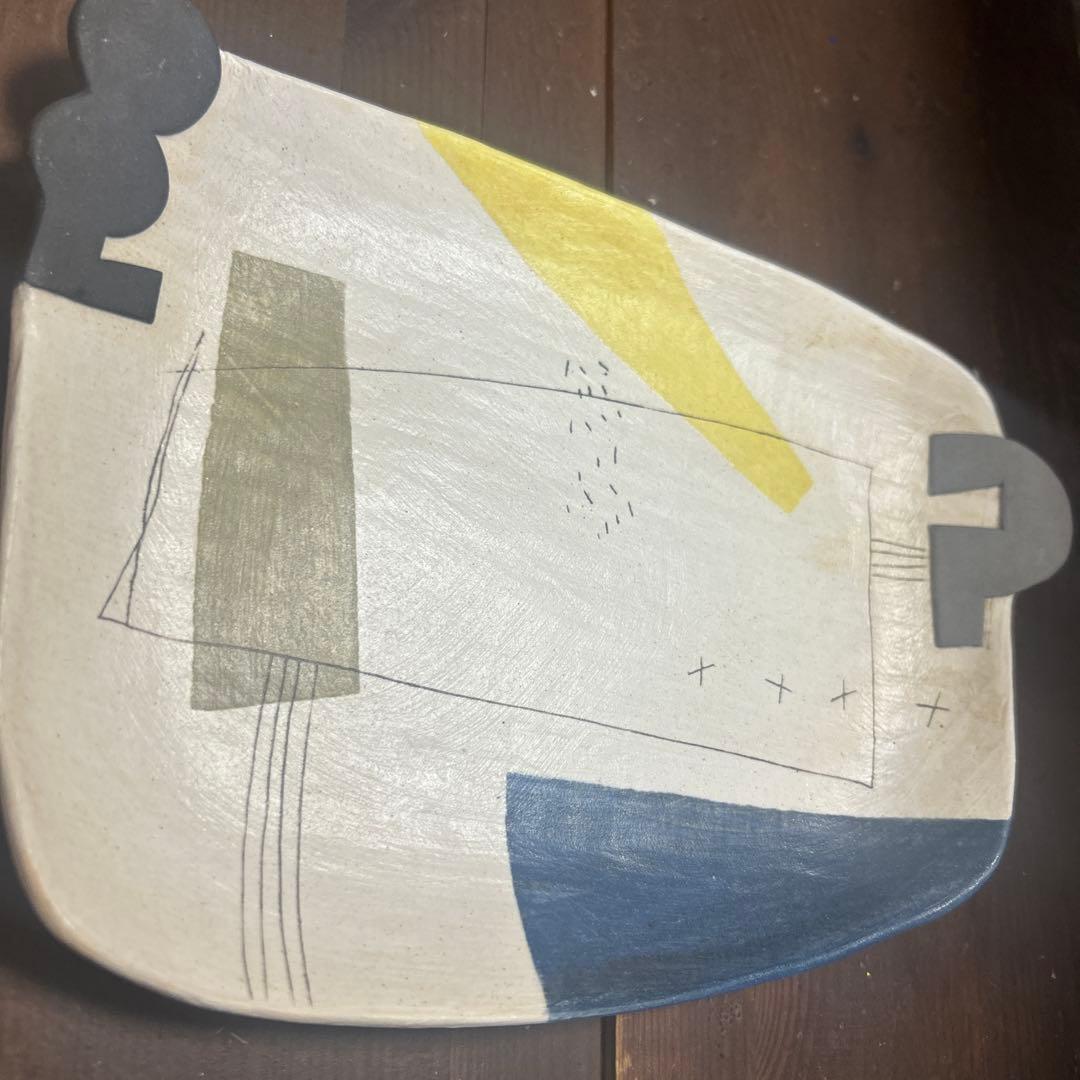 作家　陶芸作家　なんとなく四角皿　変形プレート　丸皿　２枚まとめ