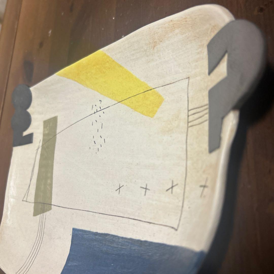 作家　陶芸作家　なんとなく四角皿　変形プレート　丸皿　２枚まとめ