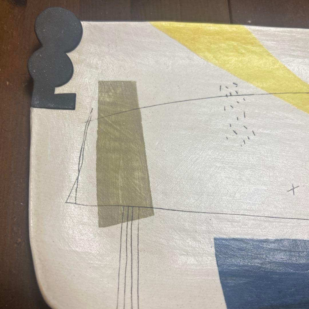 作家　陶芸作家　なんとなく四角皿　変形プレート　丸皿　２枚まとめ