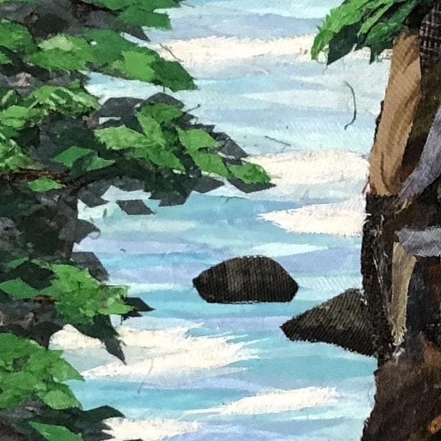 F8　川　コラージュ　アート作品　布の絵