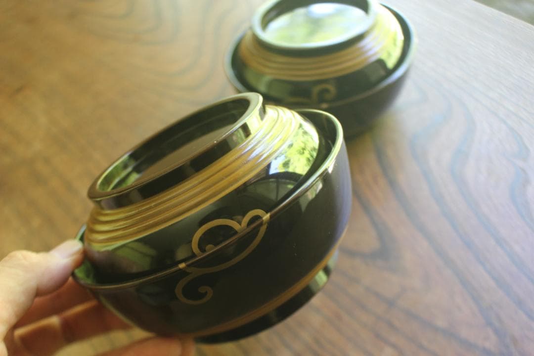 時代逸品！風情ある塗分け太糸目に極上桐唐草蒔絵のお椀2点（検輪島塗雑煮椀煮物椀