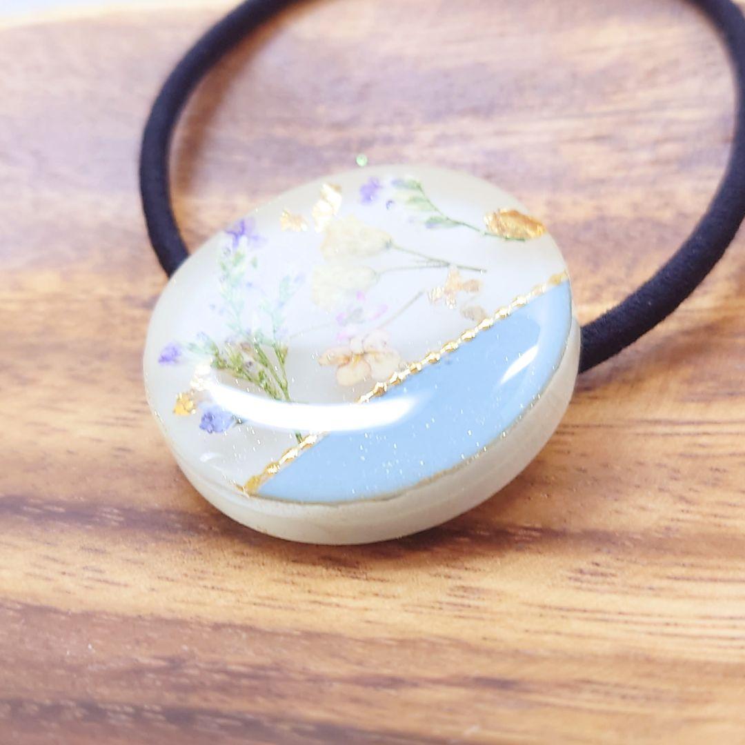 バイカラーヘアゴム　みずいろ　レジン　ポニーフック　ネックレス　No8