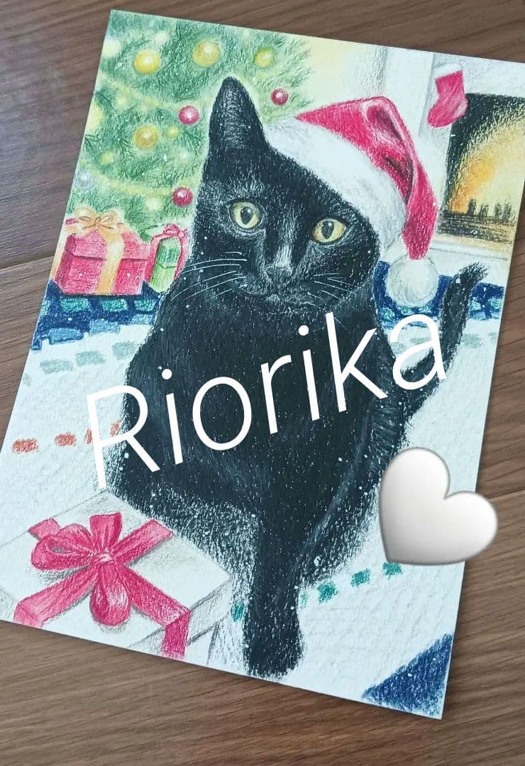 ミクストメディアアート　色鉛筆　オイルパステル　パンパステル/ ペット似顔絵A5