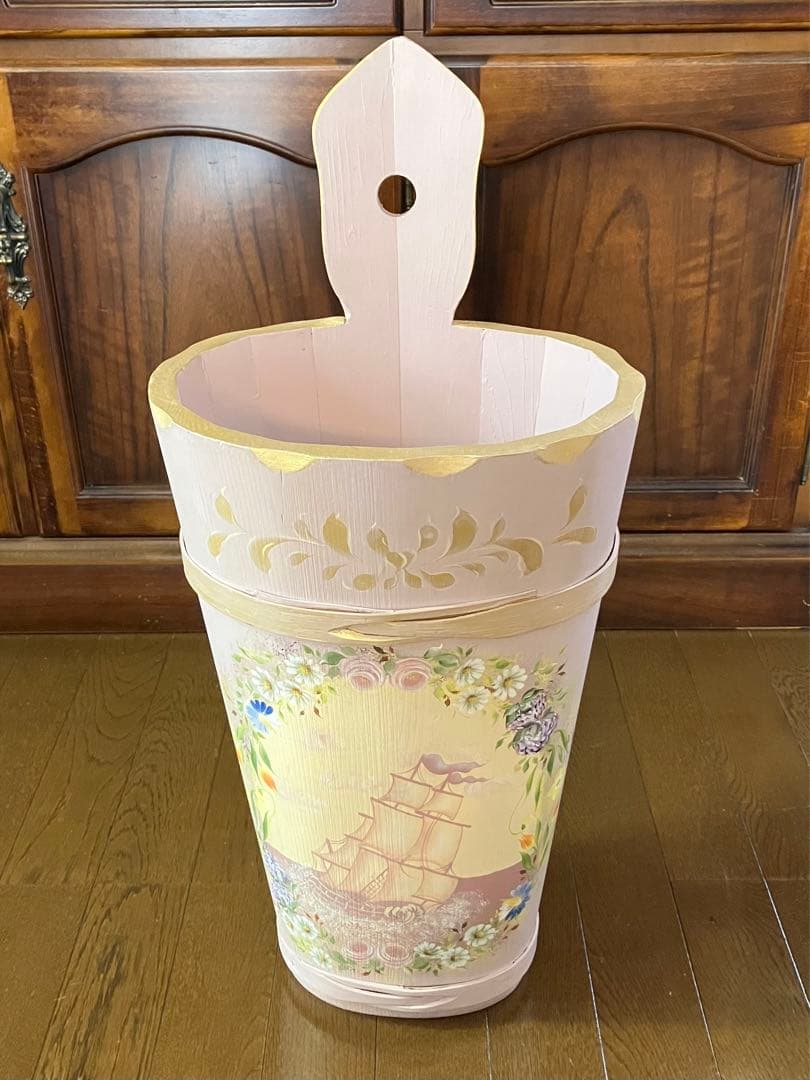 【トールペイント作品】アンブレラスタンド　傘立て　帆船　花柄