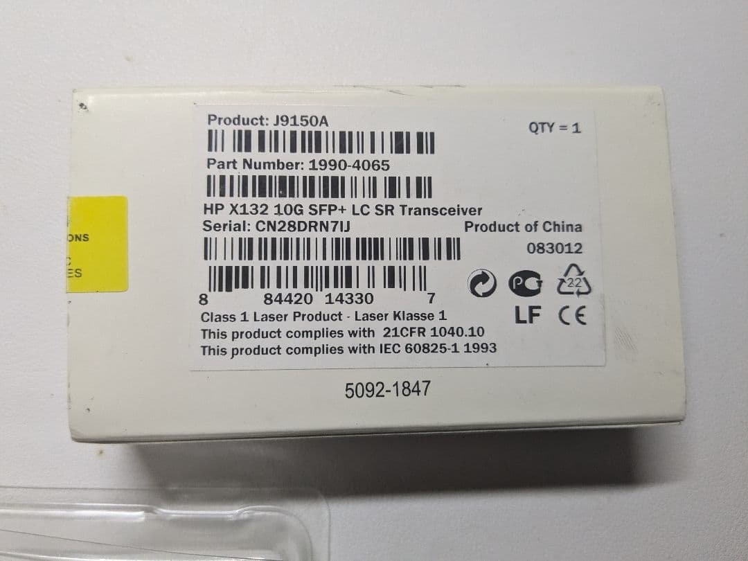 PCケーブル・コネクタ HP 10G SFP+ LC SR Transceiver J9150A