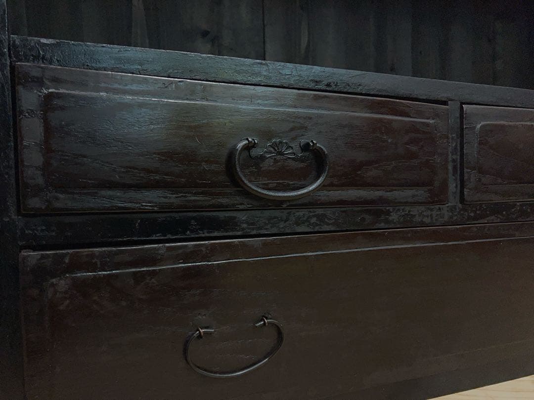 水屋箪笥　オープシェルフ　無垢材　黒　ディスプレイ　古道具　古家具　アンティーク