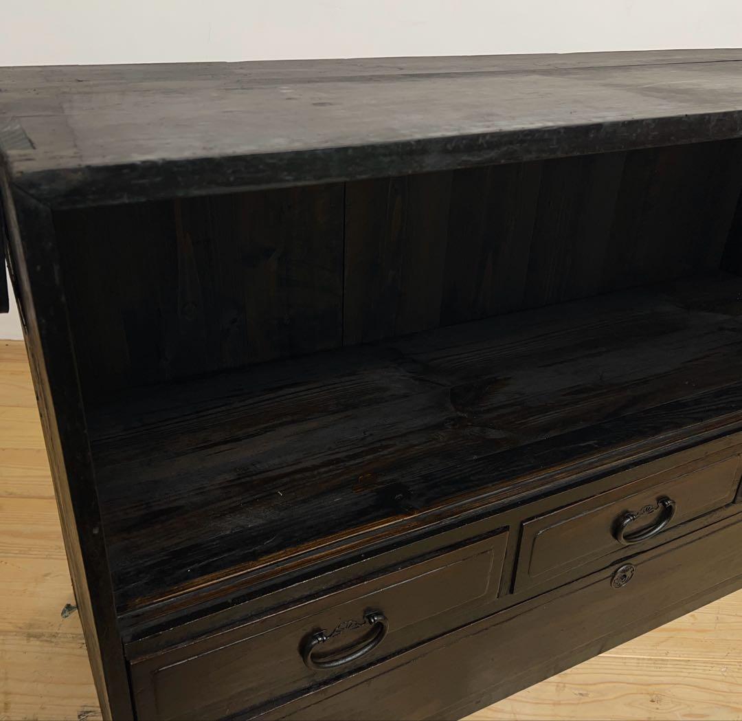 水屋箪笥　オープシェルフ　無垢材　黒　ディスプレイ　古道具　古家具　アンティーク