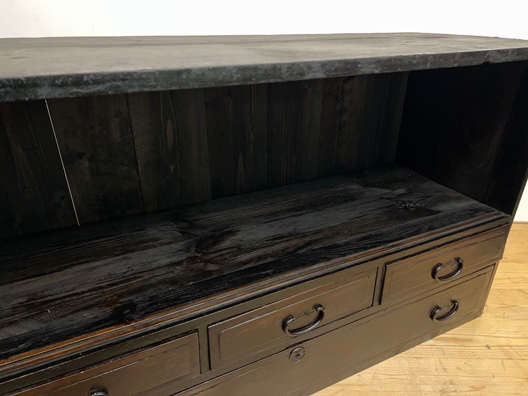 水屋箪笥　オープシェルフ　無垢材　黒　ディスプレイ　古道具　古家具　アンティーク