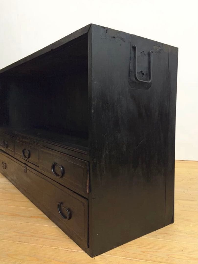 水屋箪笥　オープシェルフ　無垢材　黒　ディスプレイ　古道具　古家具　アンティーク