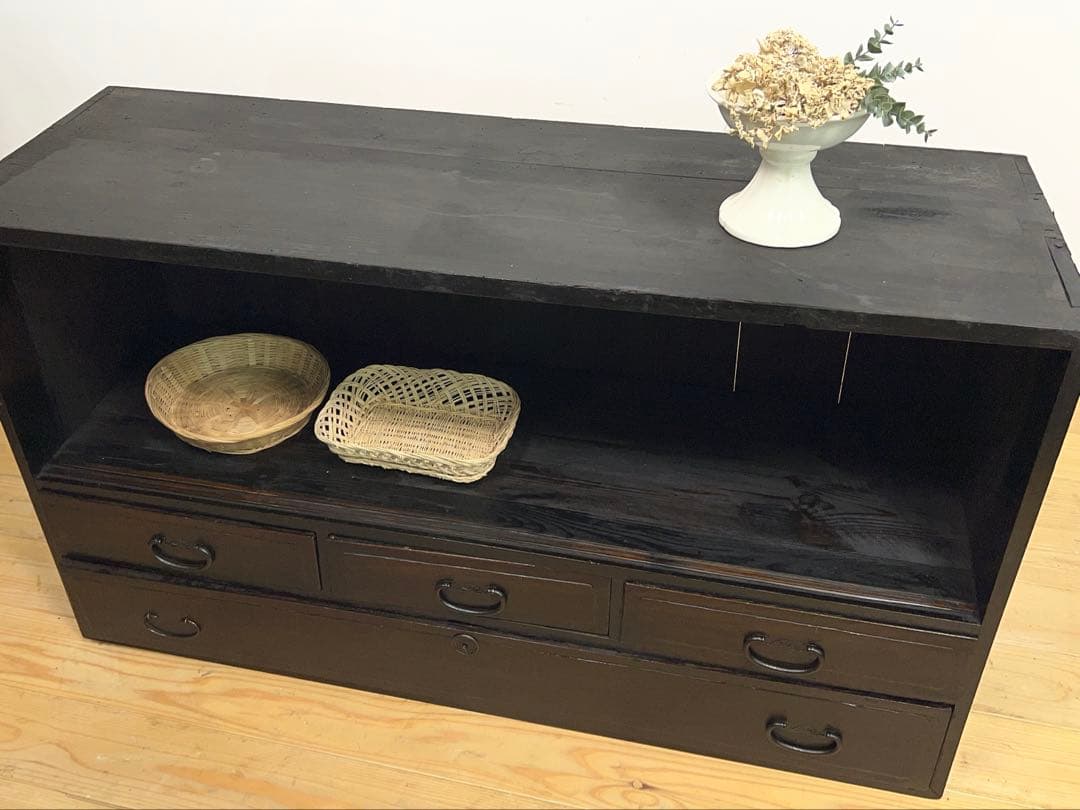 水屋箪笥　オープシェルフ　無垢材　黒　ディスプレイ　古道具　古家具　アンティーク