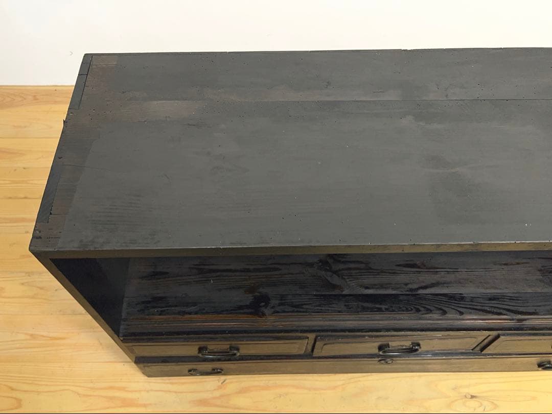 水屋箪笥　オープシェルフ　無垢材　黒　ディスプレイ　古道具　古家具　アンティーク