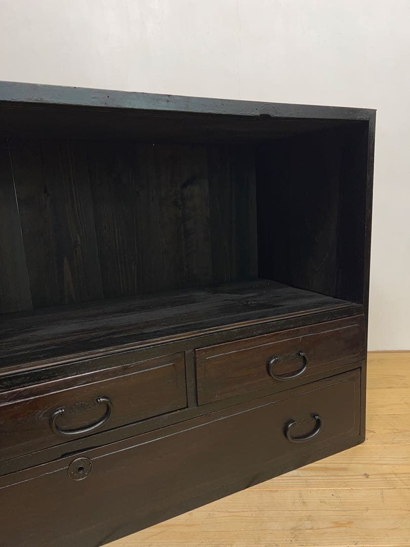 水屋箪笥　オープシェルフ　無垢材　黒　ディスプレイ　古道具　古家具　アンティーク