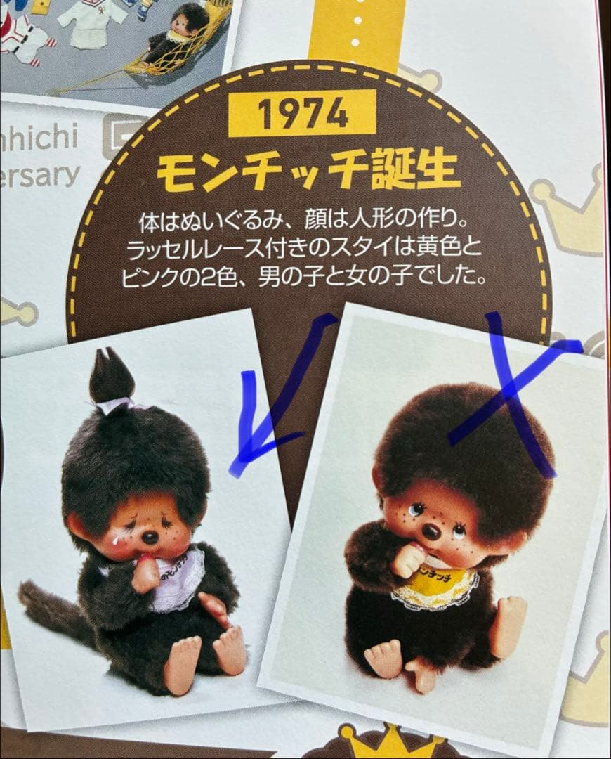 1974年ふた子のモンチッチ当時物　金色の紙タグ付き　泣き顔女の子　箱入り
