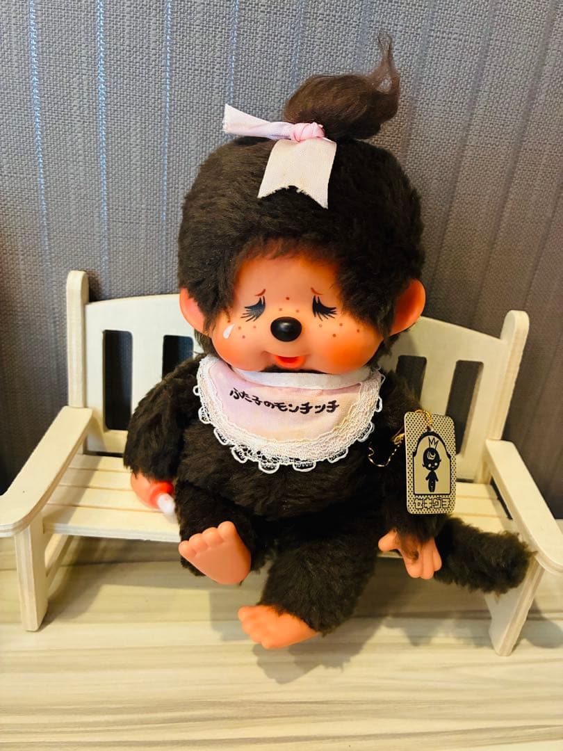 1974年ふた子のモンチッチ当時物　金色の紙タグ付き　泣き顔女の子　箱入り